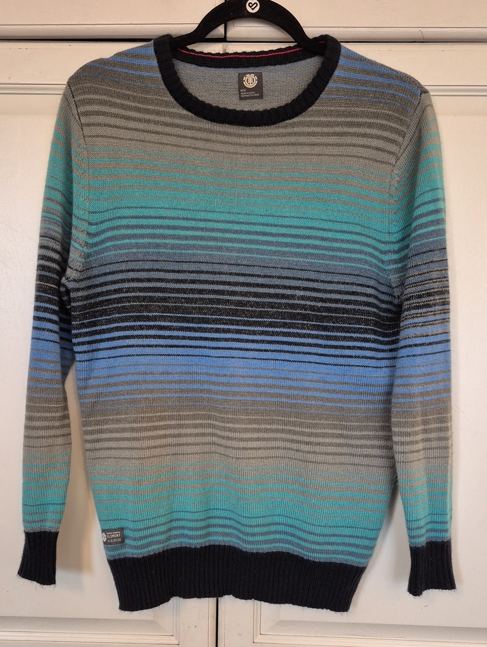 Element Men's Crewneck Sweater in Navy and Light Blue with Red Accent